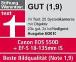 Testlogo Stiftung Warentest: GUT für EOS 550D EFS_18_135_IS