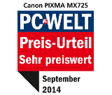 Test PCWelt - Canon PIXMA MX725 - Preisurteil: Sehr Preiswert